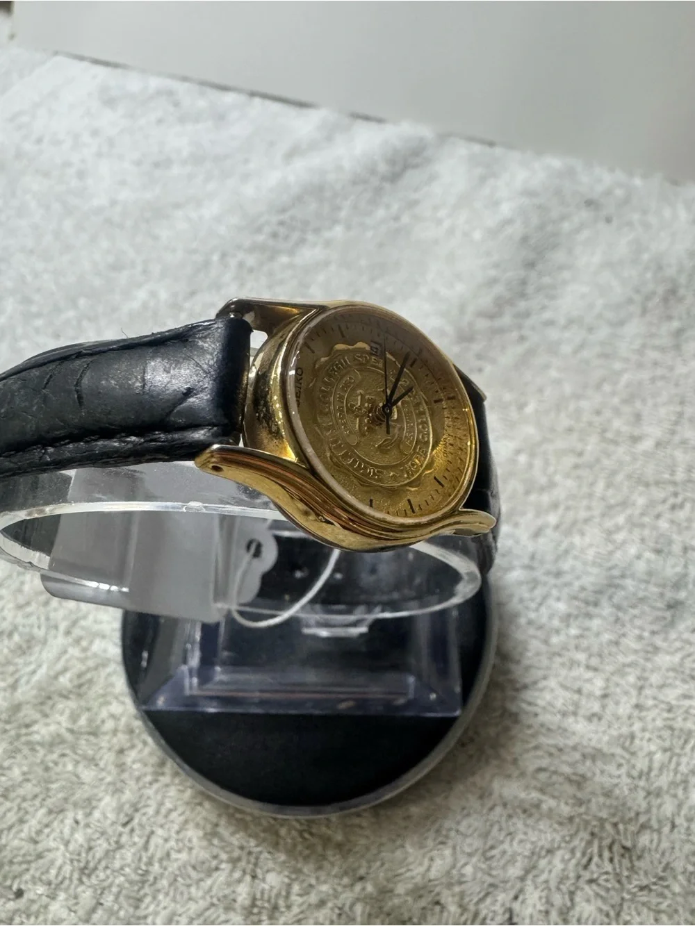 Seiko Gold Dial Black Leather Strap Watch